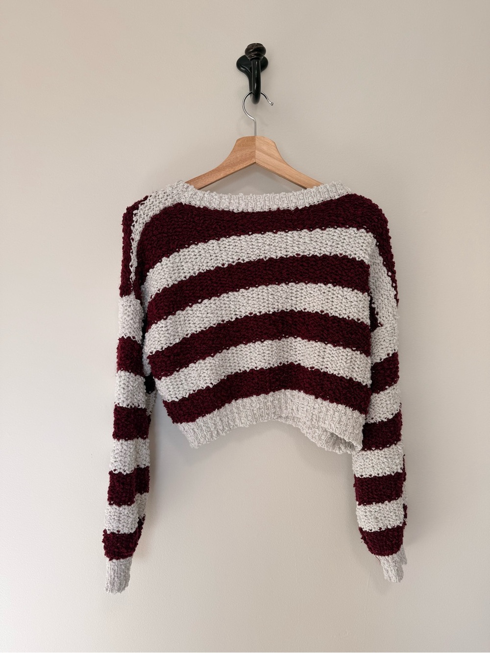Altar’d State Striped Burgundy and Cream Cropped Sweater Size Small